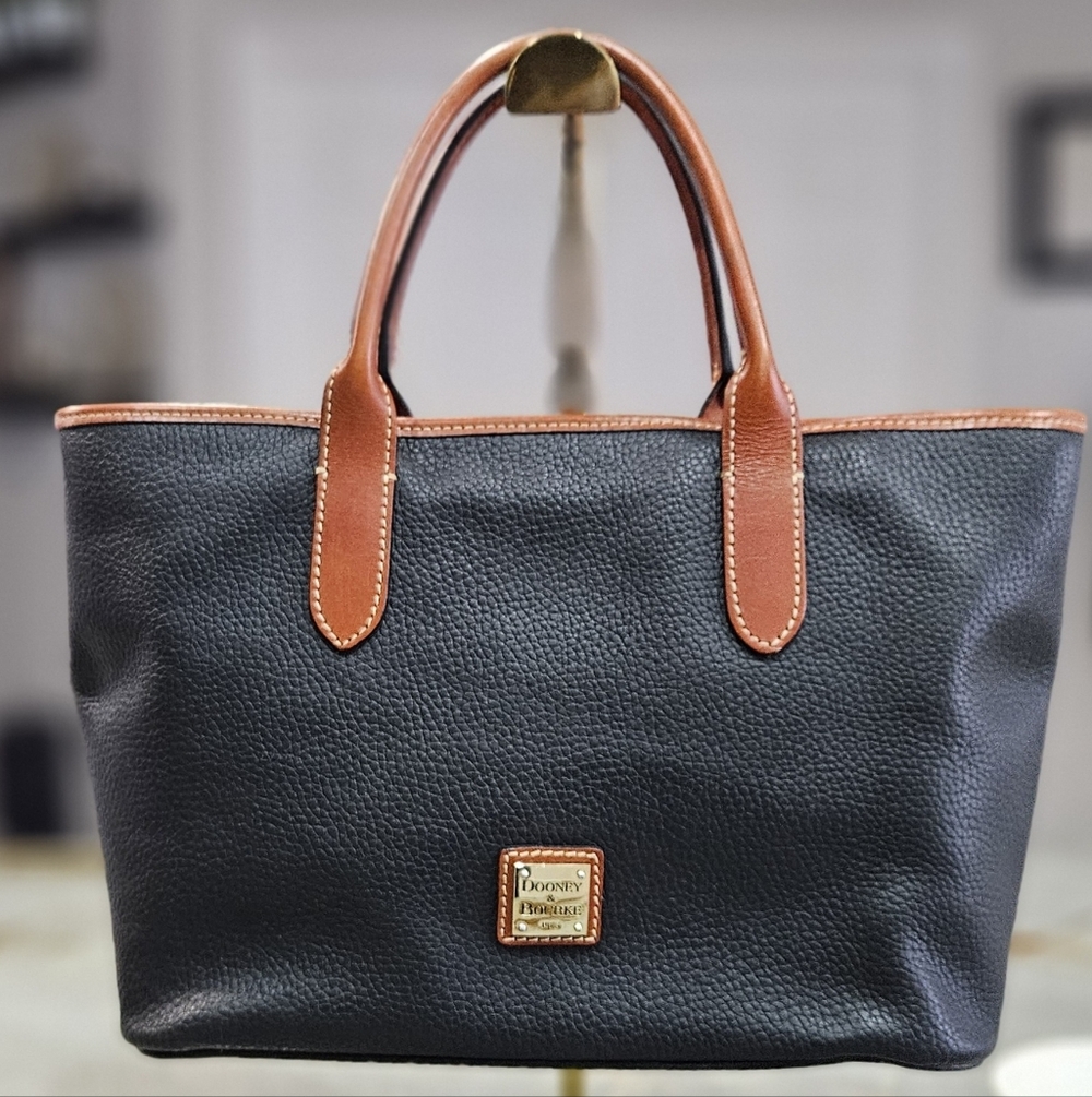 Dooney & Bourke Black Pebble Grain Leather Small Zip Tote w/ Crossbody Strap